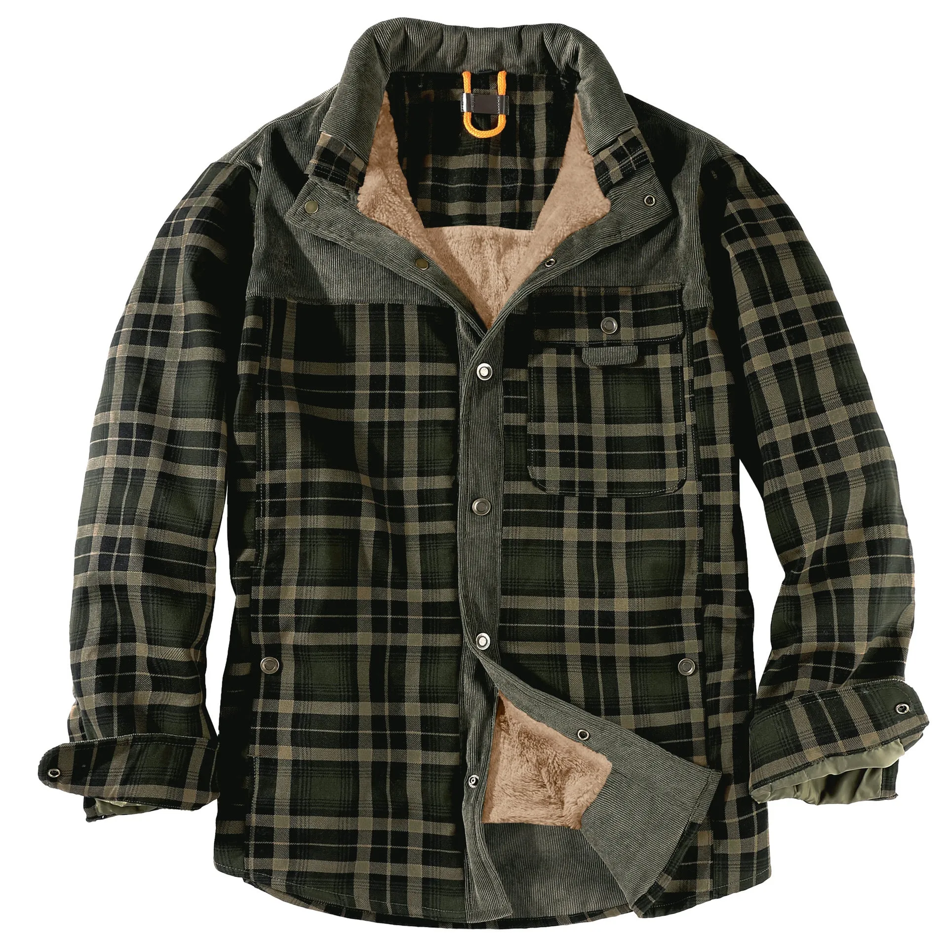 CHECKERED SHIRT WITH FLEECE PLUS EXTRA SIZE WINTER WINDPROOF AND WARM HOODED PURE COTTON JACKET