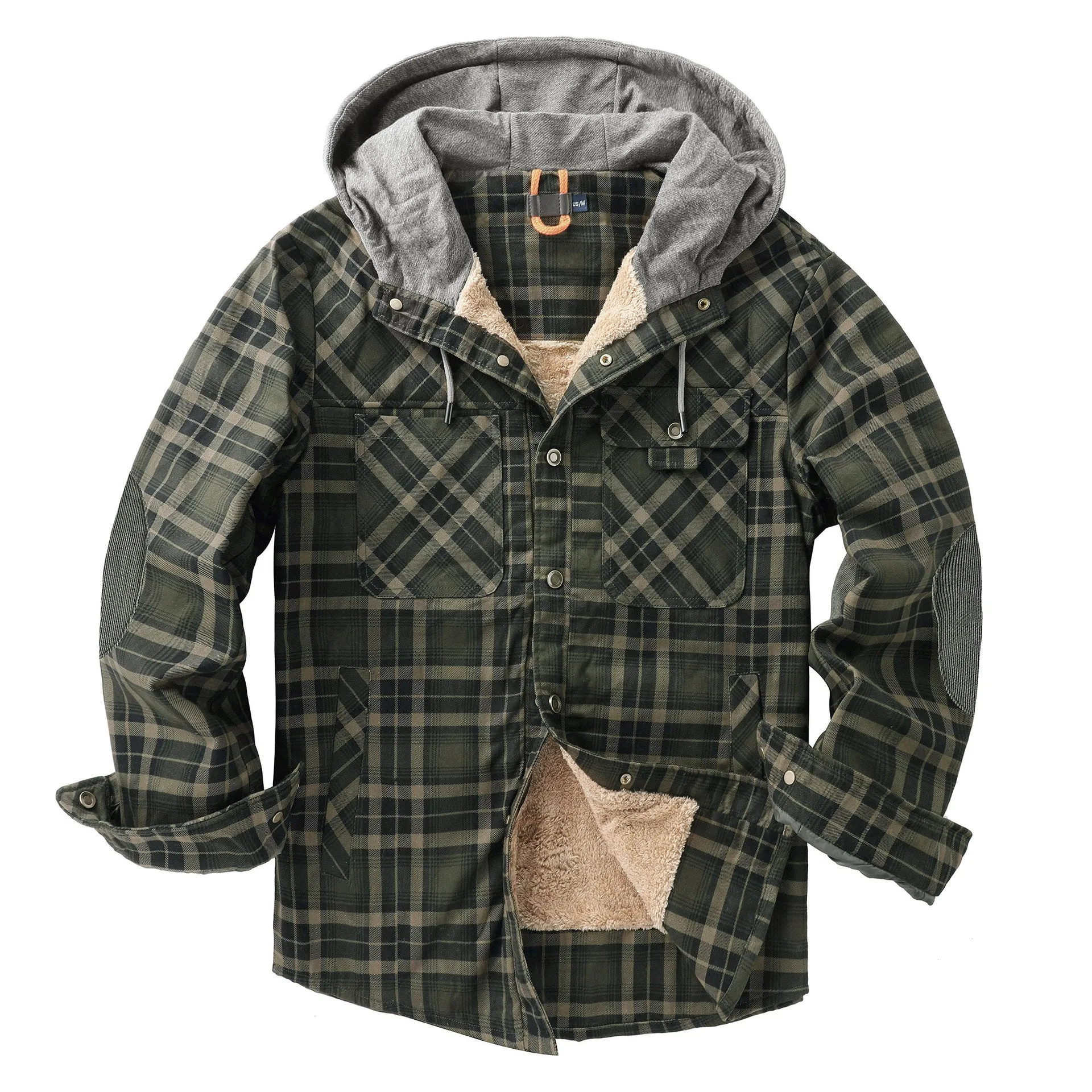 CHECKERED SHIRT WITH FLEECE PLUS EXTRA SIZE WINTER WINDPROOF AND WARM HOODED PURE COTTON JACKET