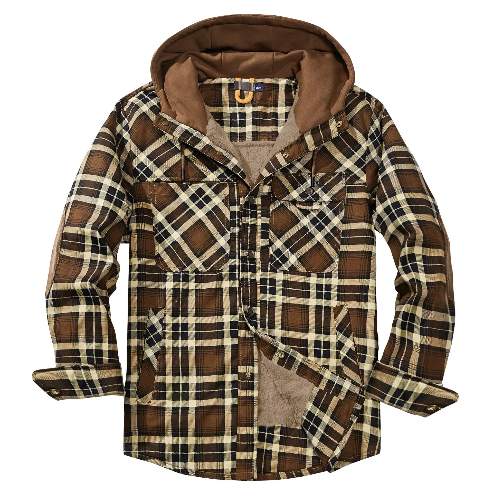 CHECKERED SHIRT WITH FLEECE PLUS EXTRA SIZE WINTER WINDPROOF AND WARM HOODED PURE COTTON JACKET