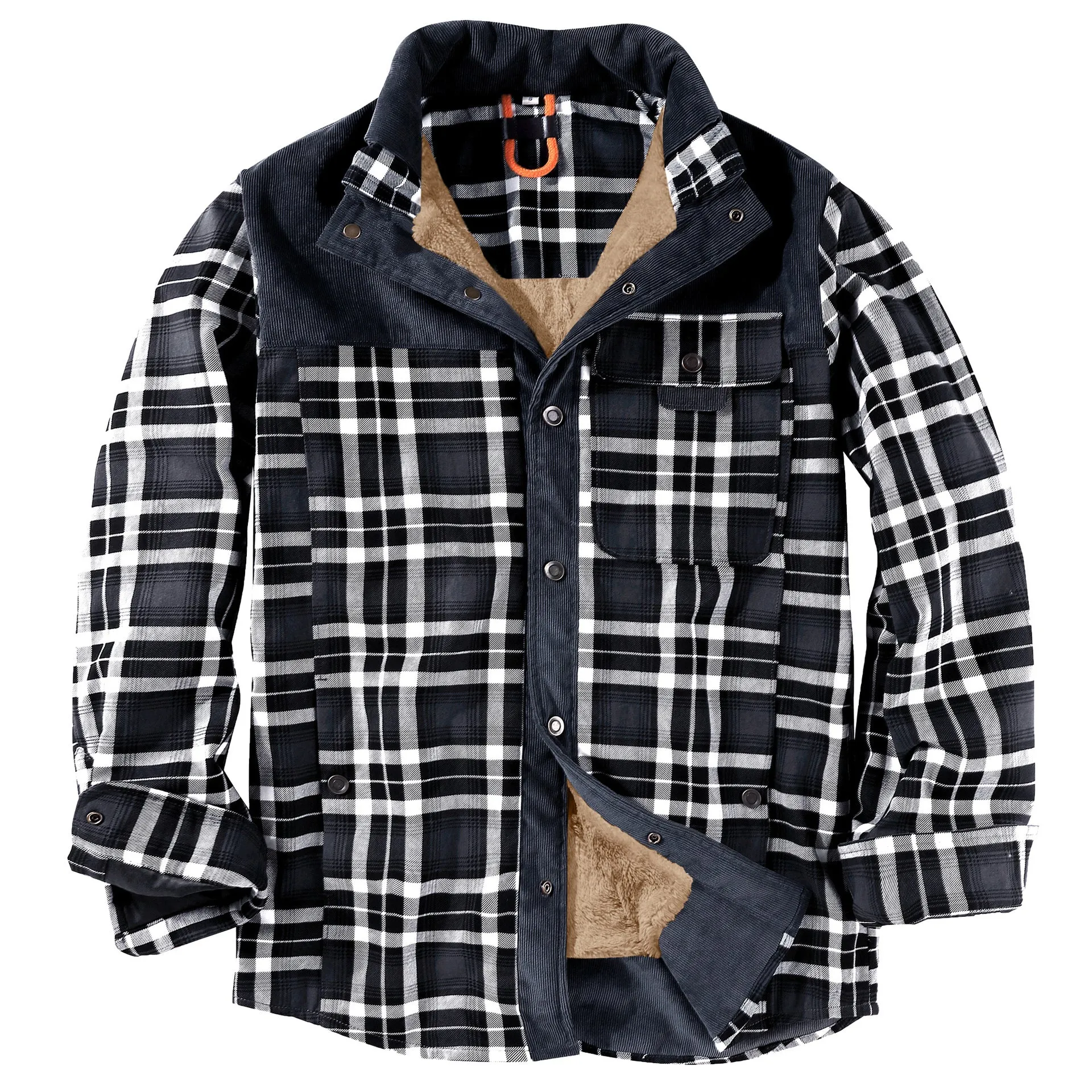 CHECKERED SHIRT WITH FLEECE PLUS EXTRA SIZE WINTER WINDPROOF AND WARM HOODED PURE COTTON JACKET