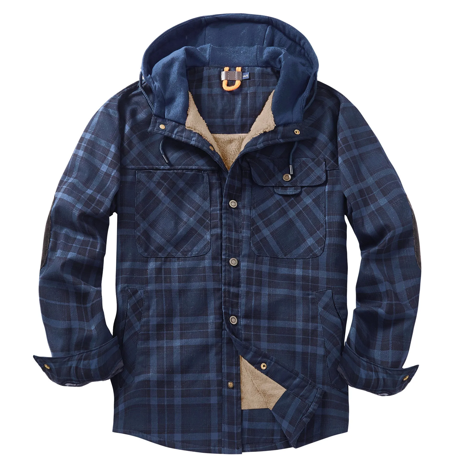 CHECKERED SHIRT WITH FLEECE PLUS EXTRA SIZE WINTER WINDPROOF AND WARM HOODED PURE COTTON JACKET