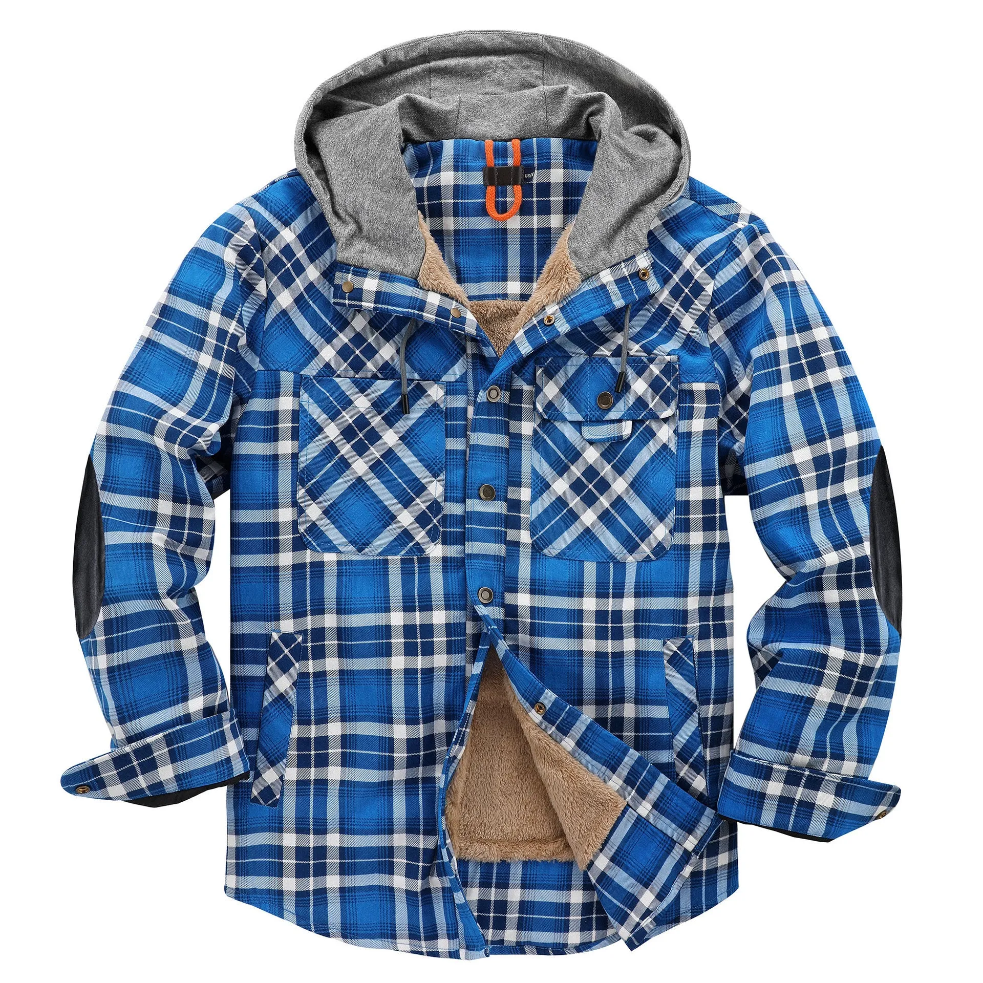 CHECKERED SHIRT WITH FLEECE PLUS EXTRA SIZE WINTER WINDPROOF AND WARM HOODED PURE COTTON JACKET