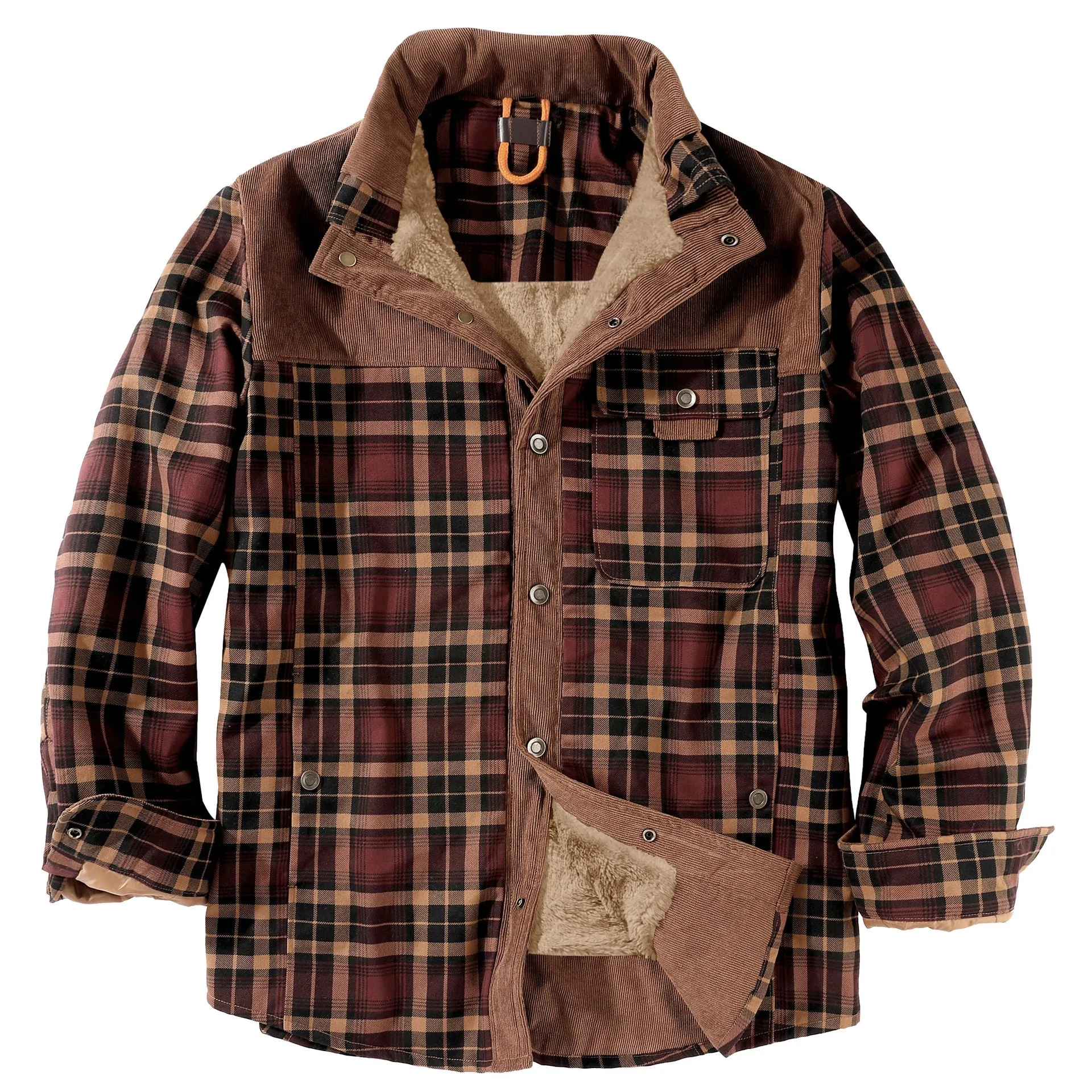 CHECKERED SHIRT WITH FLEECE PLUS EXTRA SIZE WINTER WINDPROOF AND WARM HOODED PURE COTTON JACKET