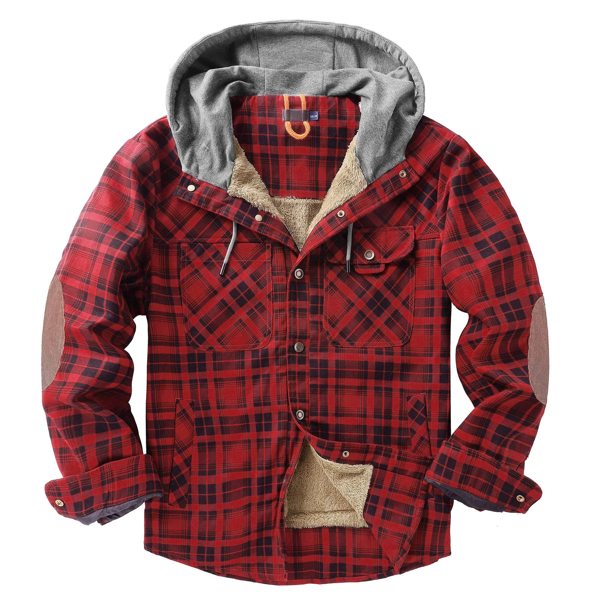 CHECKERED SHIRT WITH FLEECE PLUS EXTRA SIZE WINTER WINDPROOF AND WARM HOODED PURE COTTON JACKET