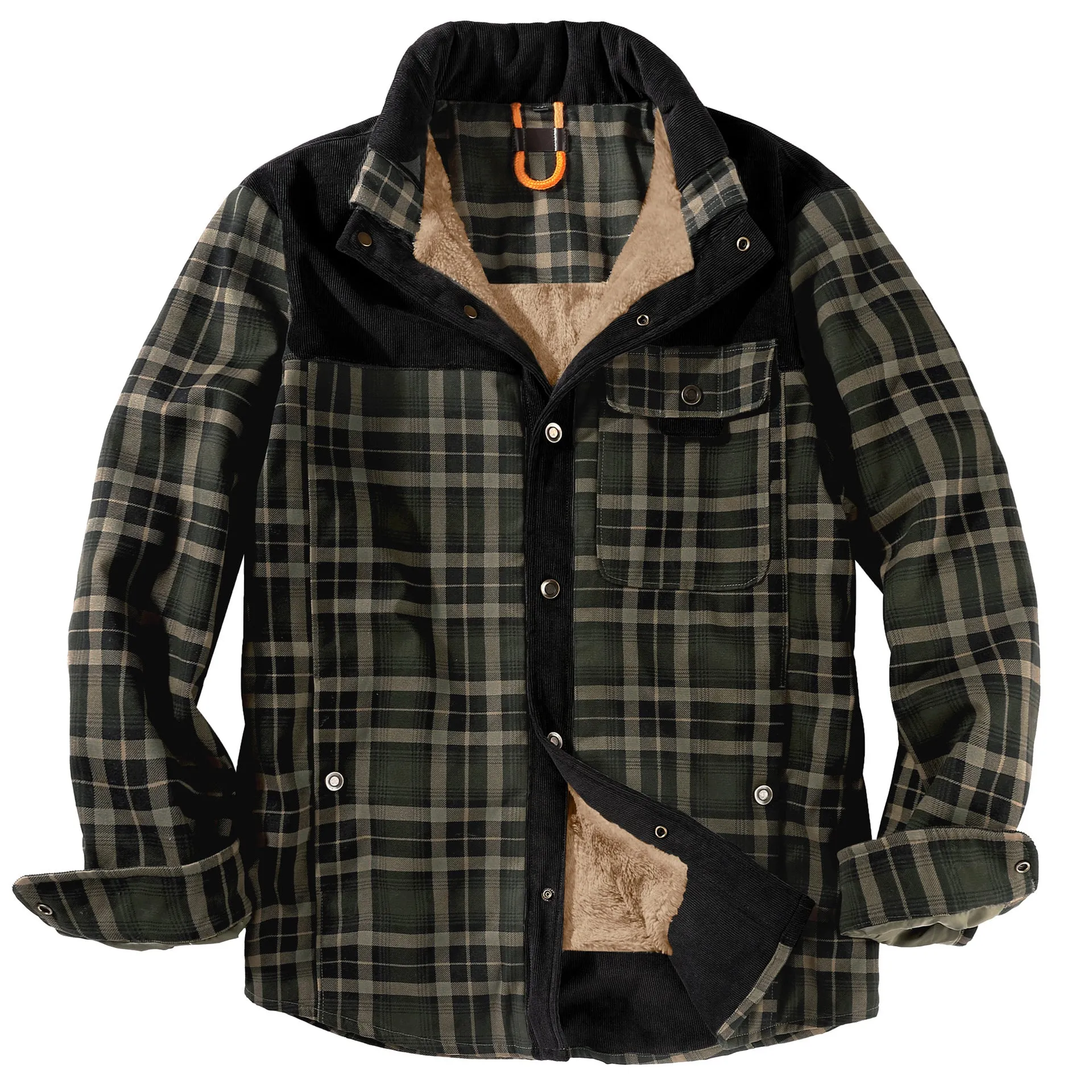 CHECKERED SHIRT WITH FLEECE PLUS EXTRA SIZE WINTER WINDPROOF AND WARM HOODED PURE COTTON JACKET