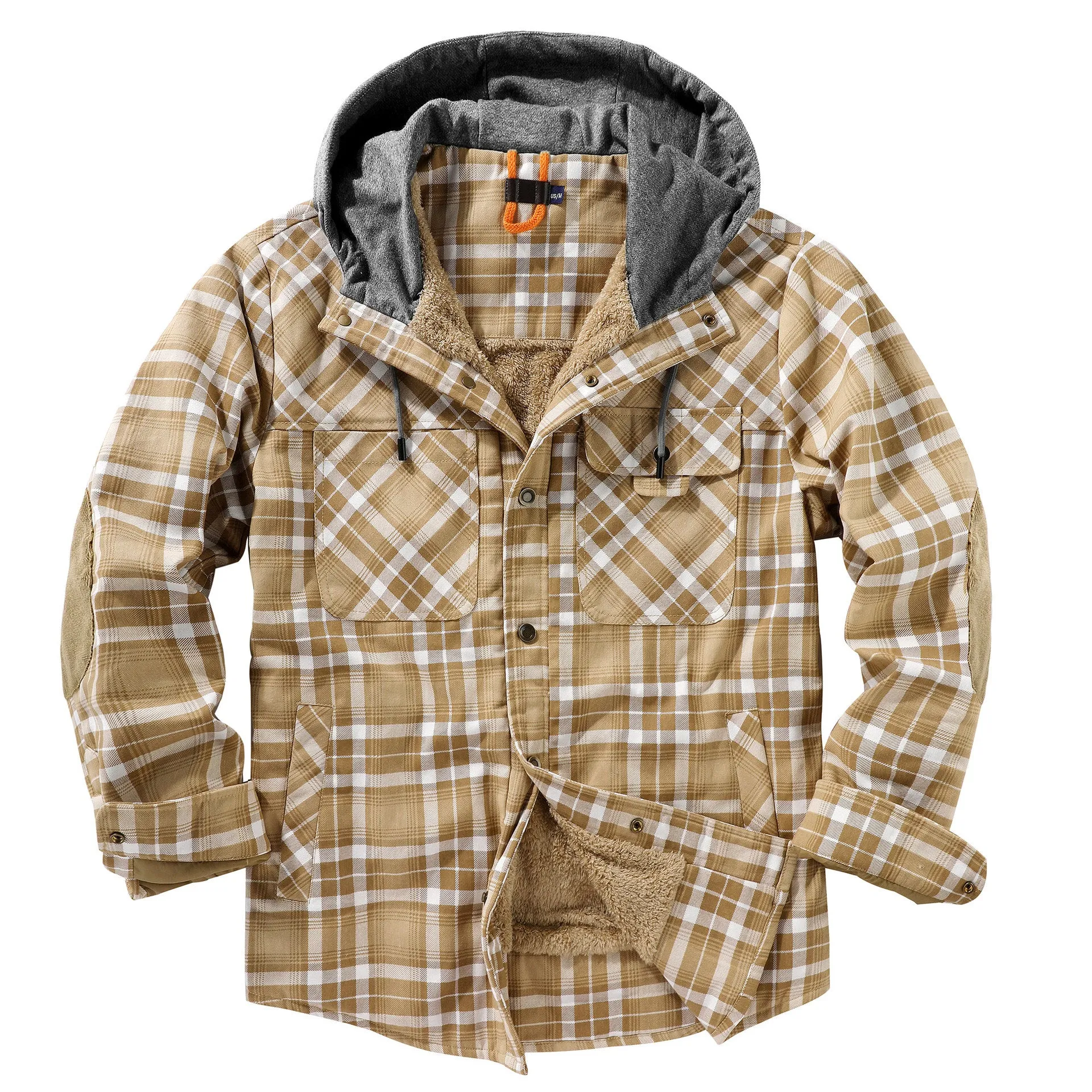 CHECKERED SHIRT WITH FLEECE PLUS EXTRA SIZE WINTER WINDPROOF AND WARM HOODED PURE COTTON JACKET