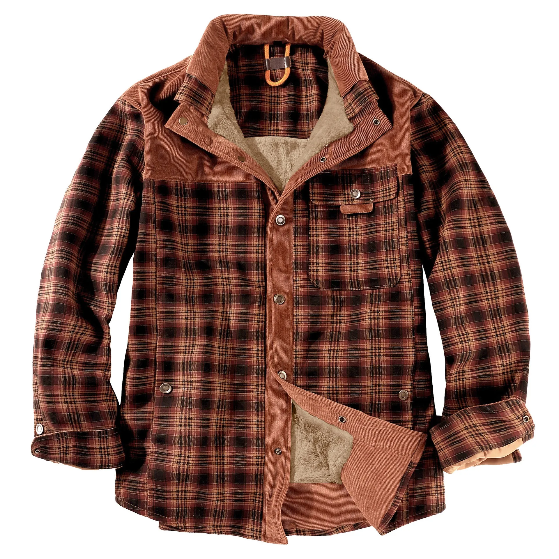 CHECKERED SHIRT WITH FLEECE PLUS EXTRA SIZE WINTER WINDPROOF AND WARM HOODED PURE COTTON JACKET