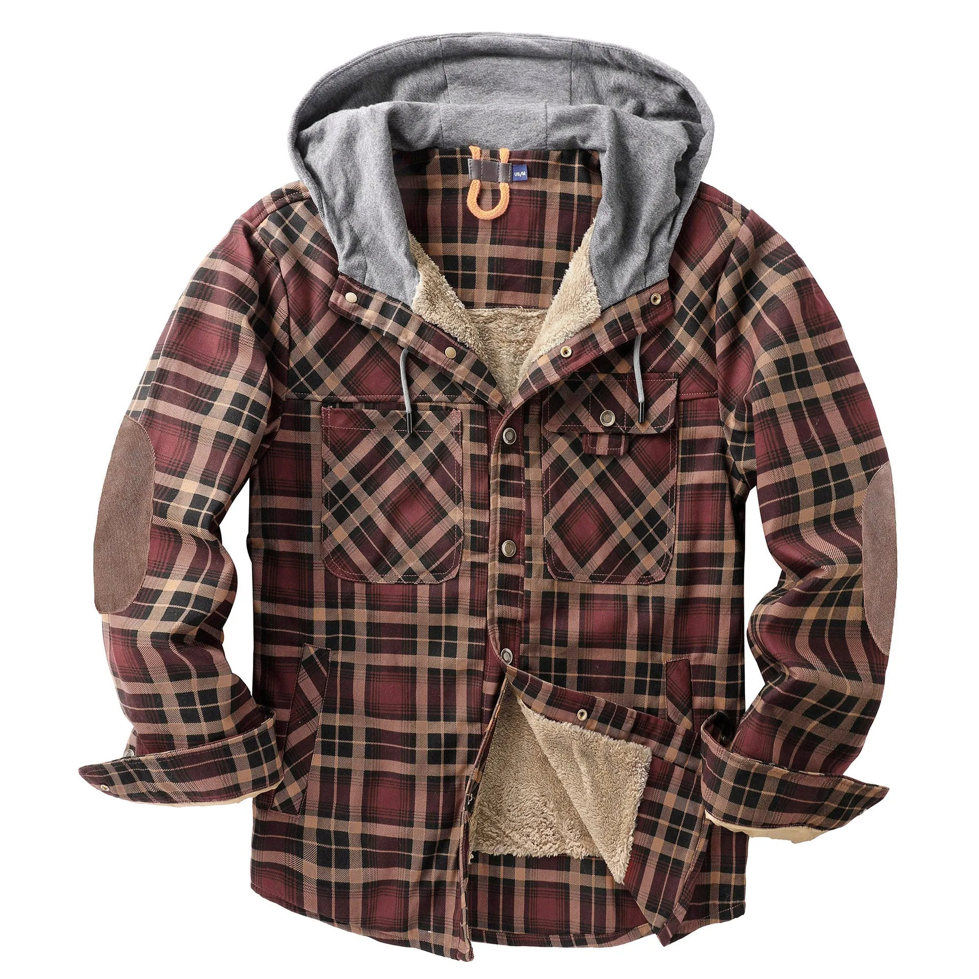 CHECKERED SHIRT WITH FLEECE PLUS EXTRA SIZE WINTER WINDPROOF AND WARM HOODED PURE COTTON JACKET