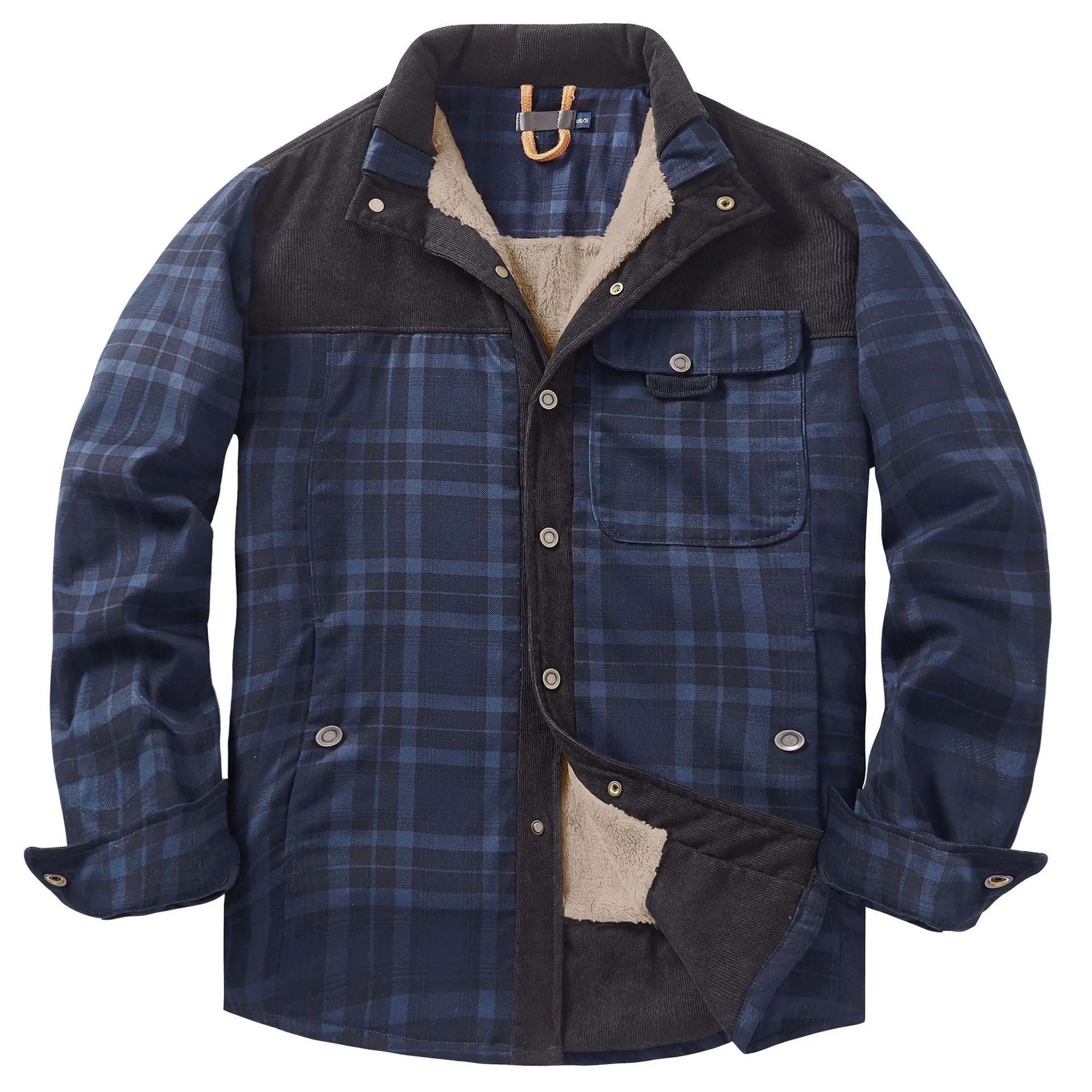 CHECKERED SHIRT WITH FLEECE PLUS EXTRA SIZE WINTER WINDPROOF AND WARM HOODED PURE COTTON JACKET