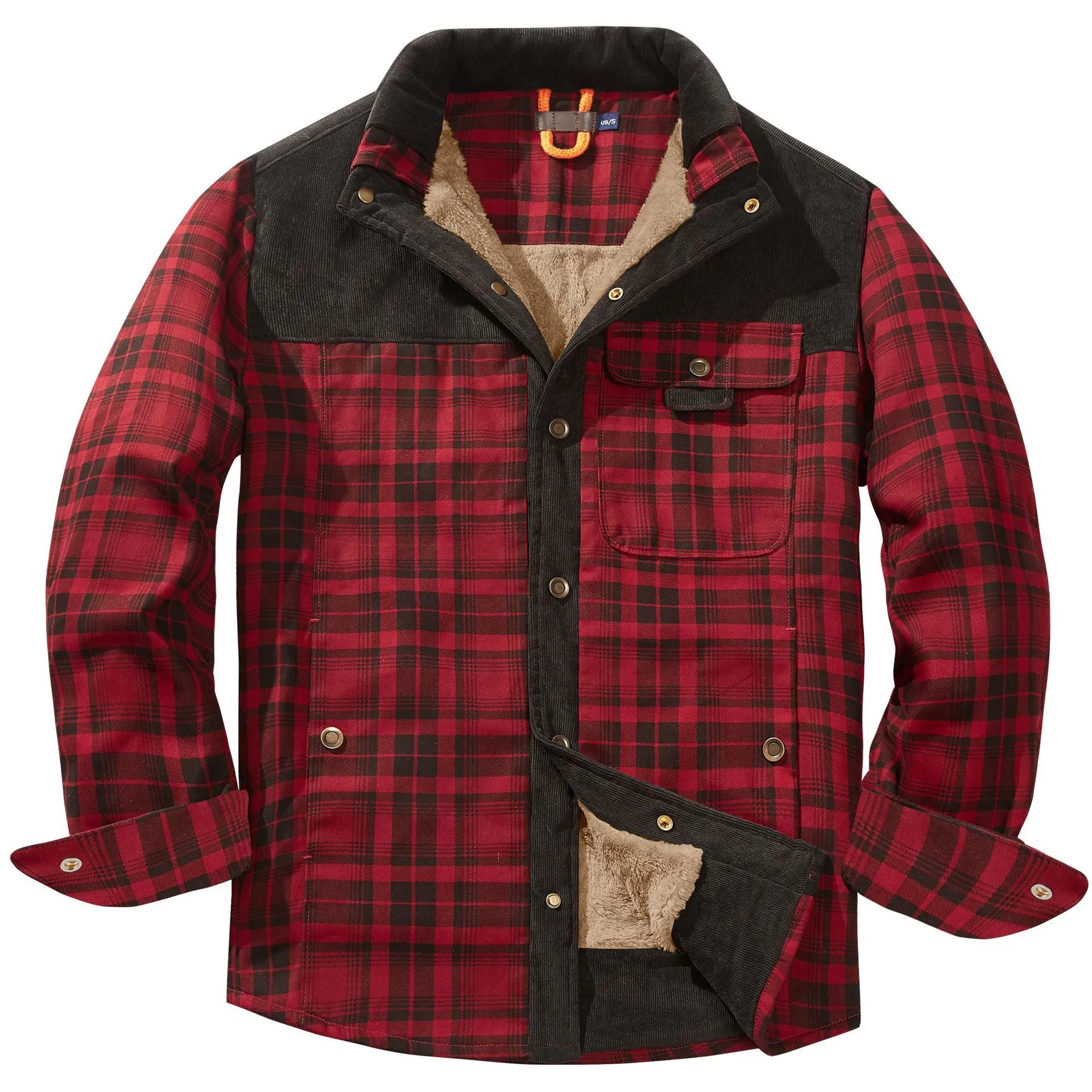 CHECKERED SHIRT WITH FLEECE PLUS EXTRA SIZE WINTER WINDPROOF AND WARM HOODED PURE COTTON JACKET