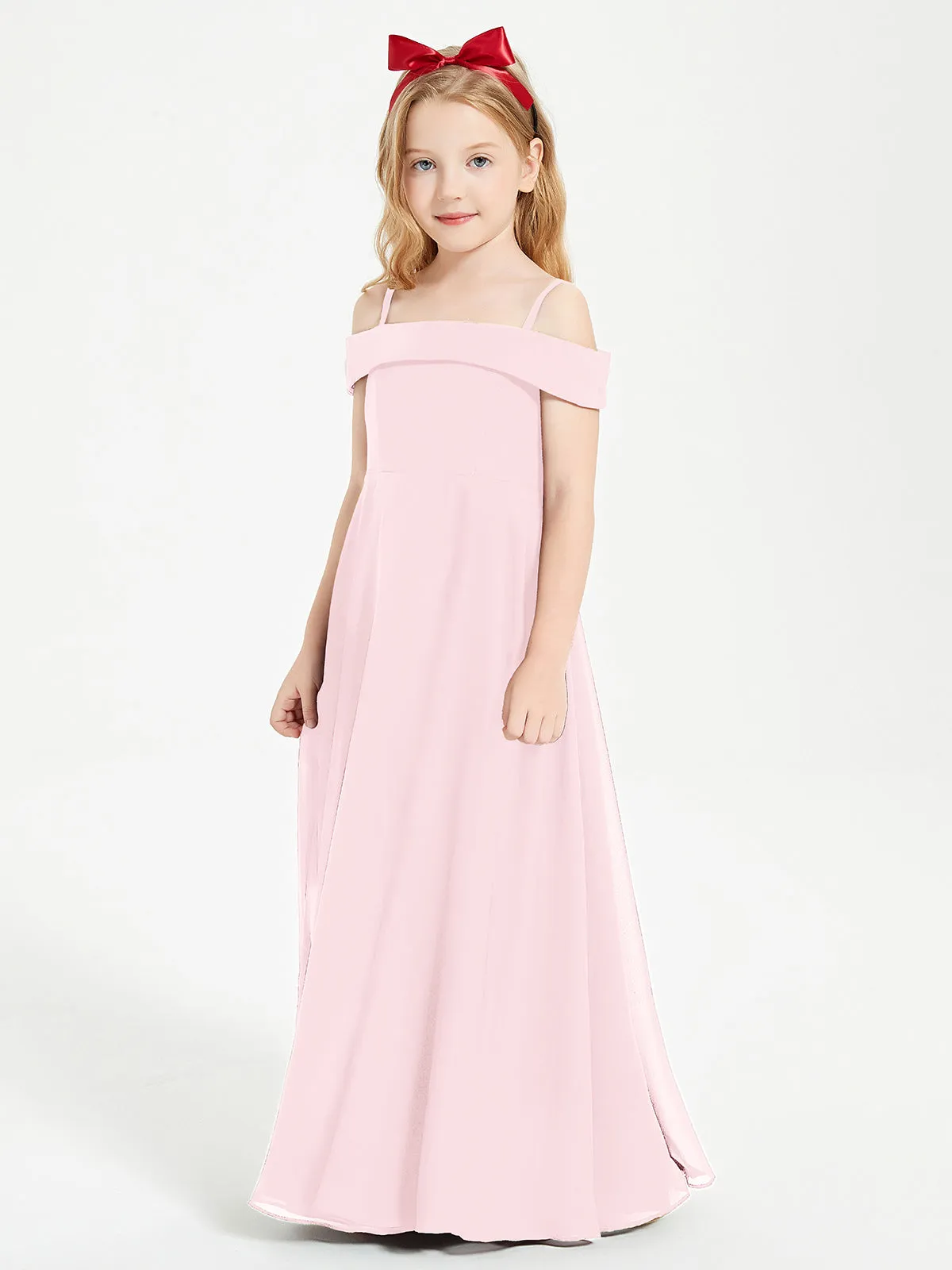 Chic Junior Bridesmaid Dresses Off the Shoulder Blushing Pink