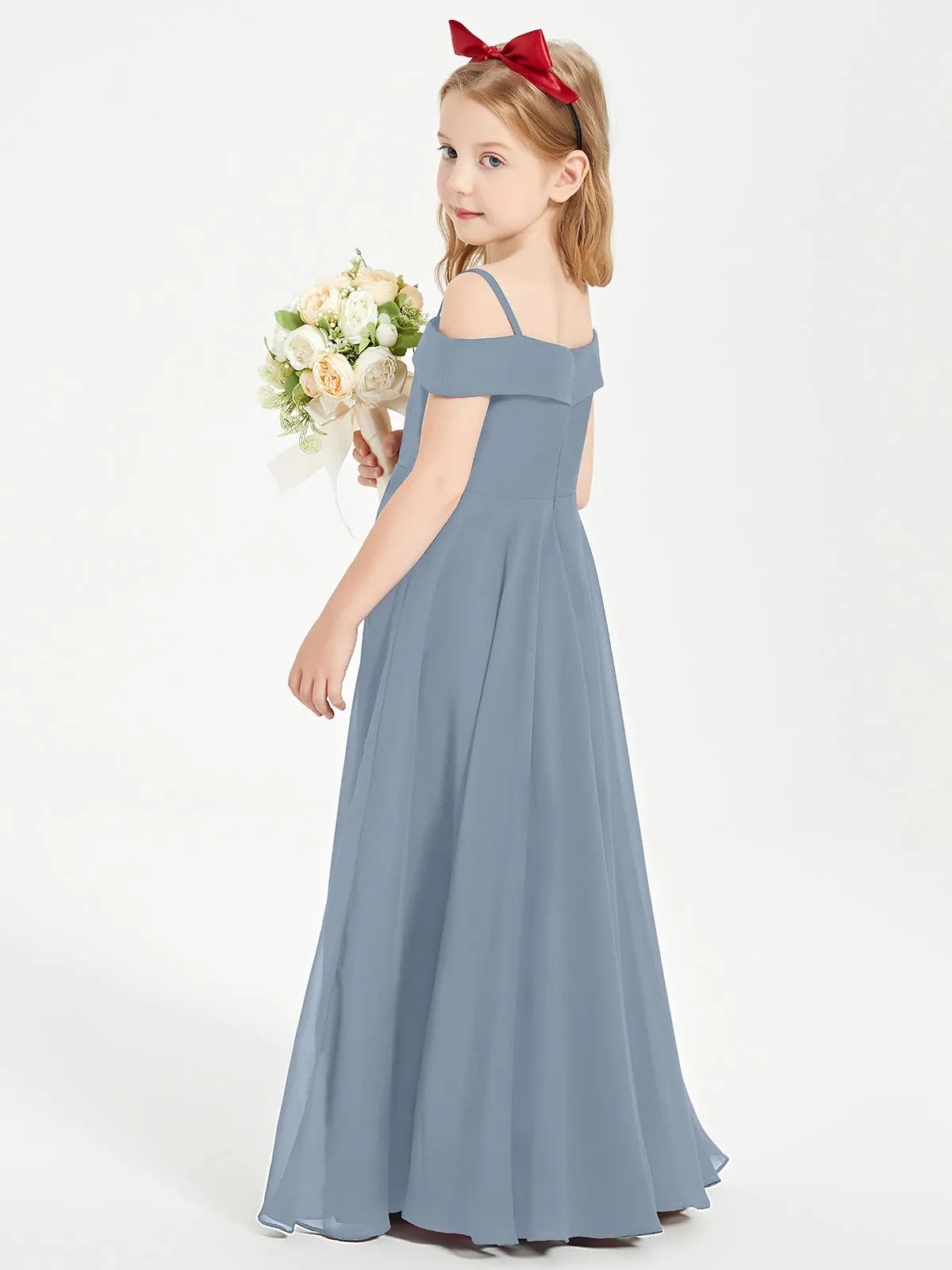 Chic Junior Bridesmaid Dresses Off the Shoulder Dusty Blue