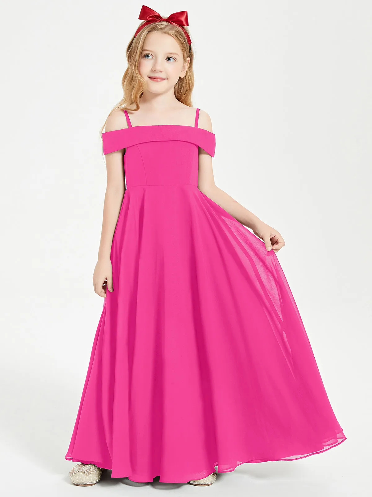 Chic Junior Bridesmaid Dresses Off the Shoulder Fuchsia