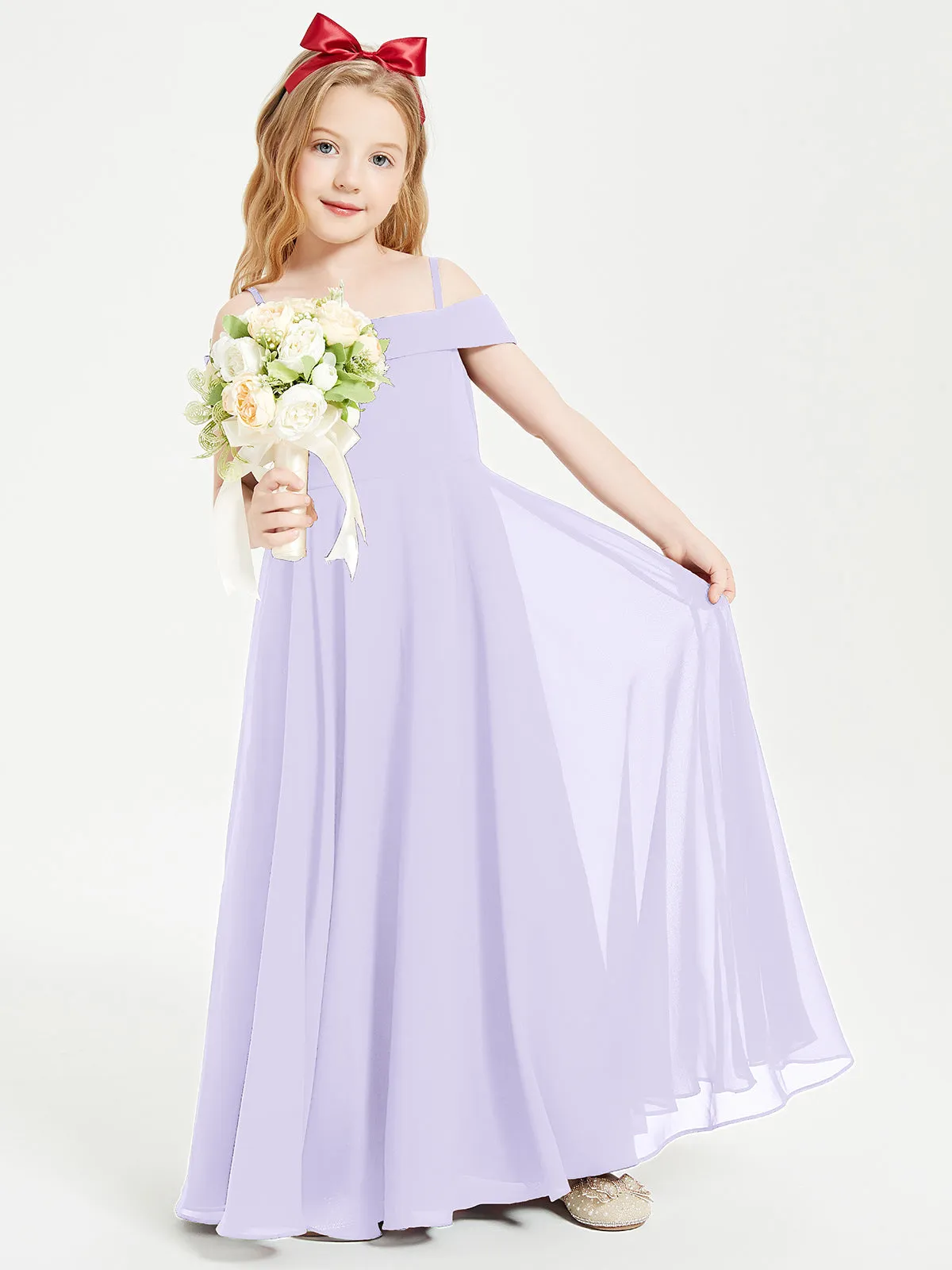 Chic Junior Bridesmaid Dresses Off the Shoulder Lilac
