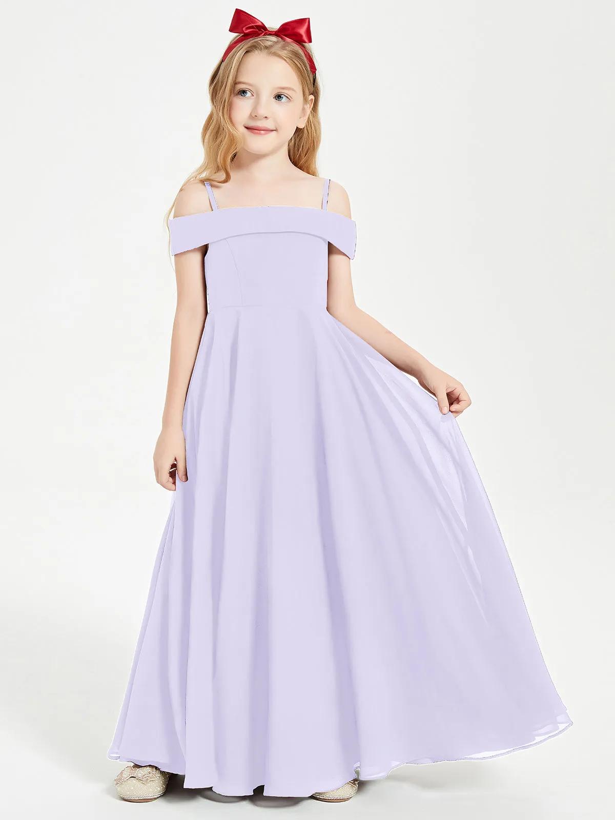 Chic Junior Bridesmaid Dresses Off the Shoulder Lilac