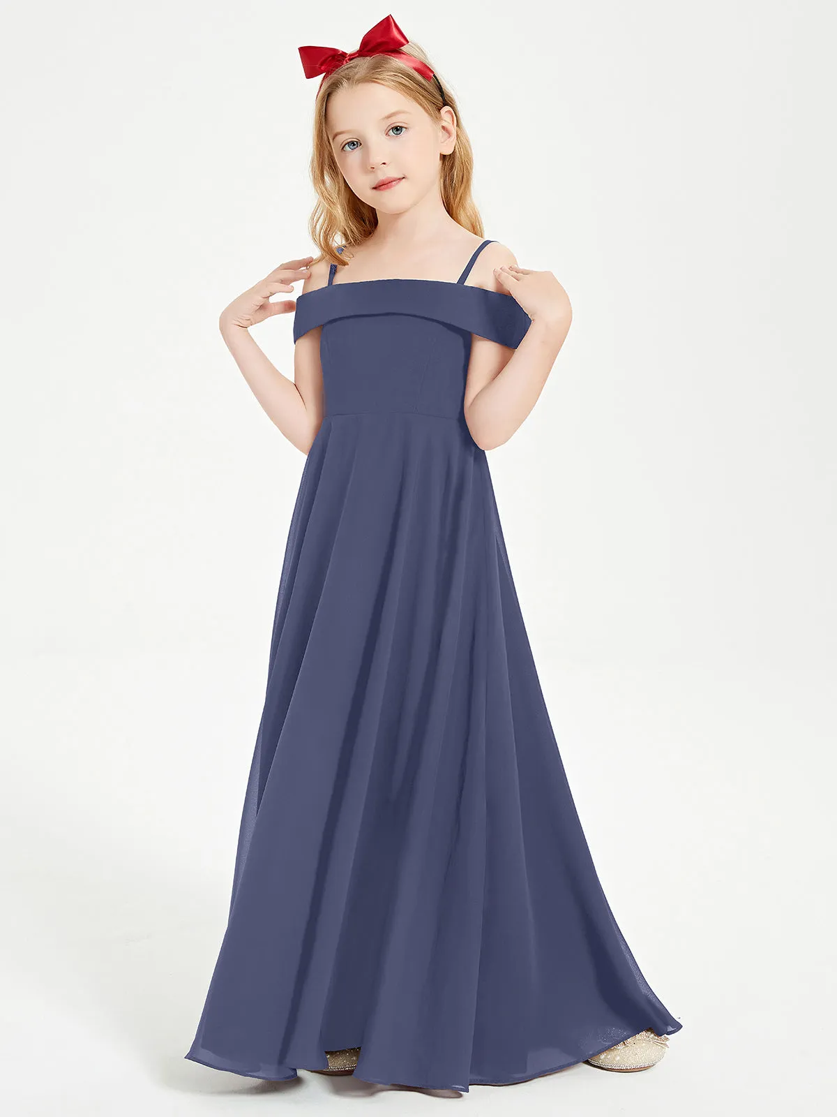 Chic Junior Bridesmaid Dresses Off the Shoulder Stormy