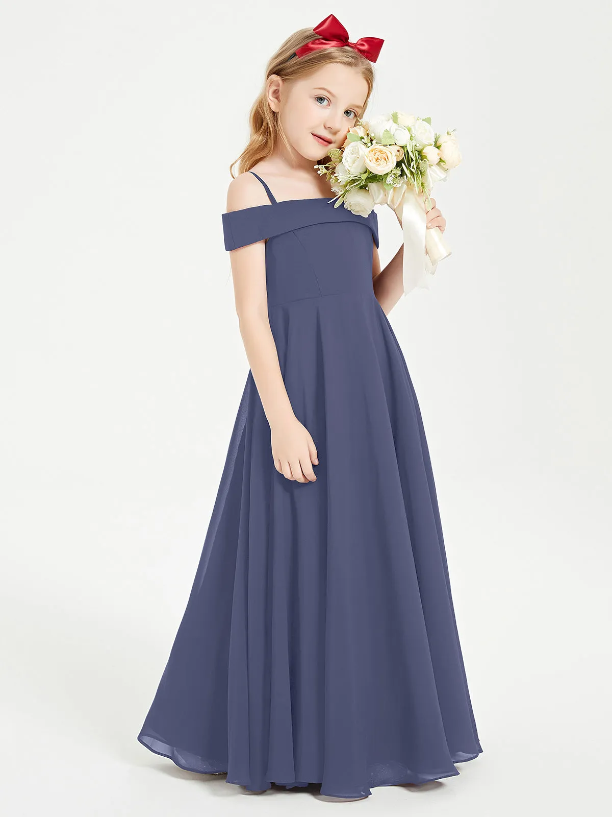 Chic Junior Bridesmaid Dresses Off the Shoulder Stormy