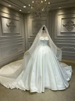 Chic satin little flowers crystals beaded couture wedding dress 2020