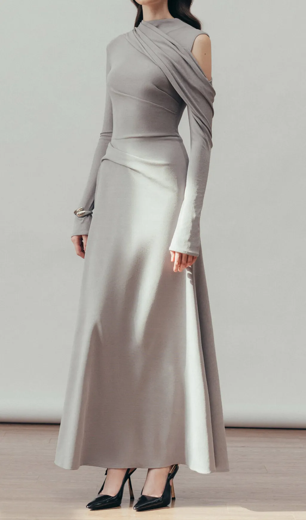 Cinzia Draped Maxi Dress In Cloudy Gray