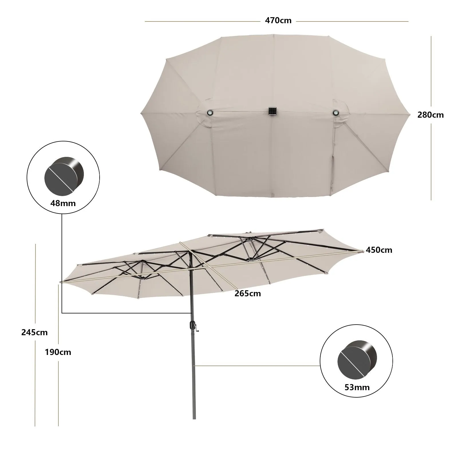 Double-Sided Outdoor Market Umbrella with Hand-Crank Mechanism-Beige