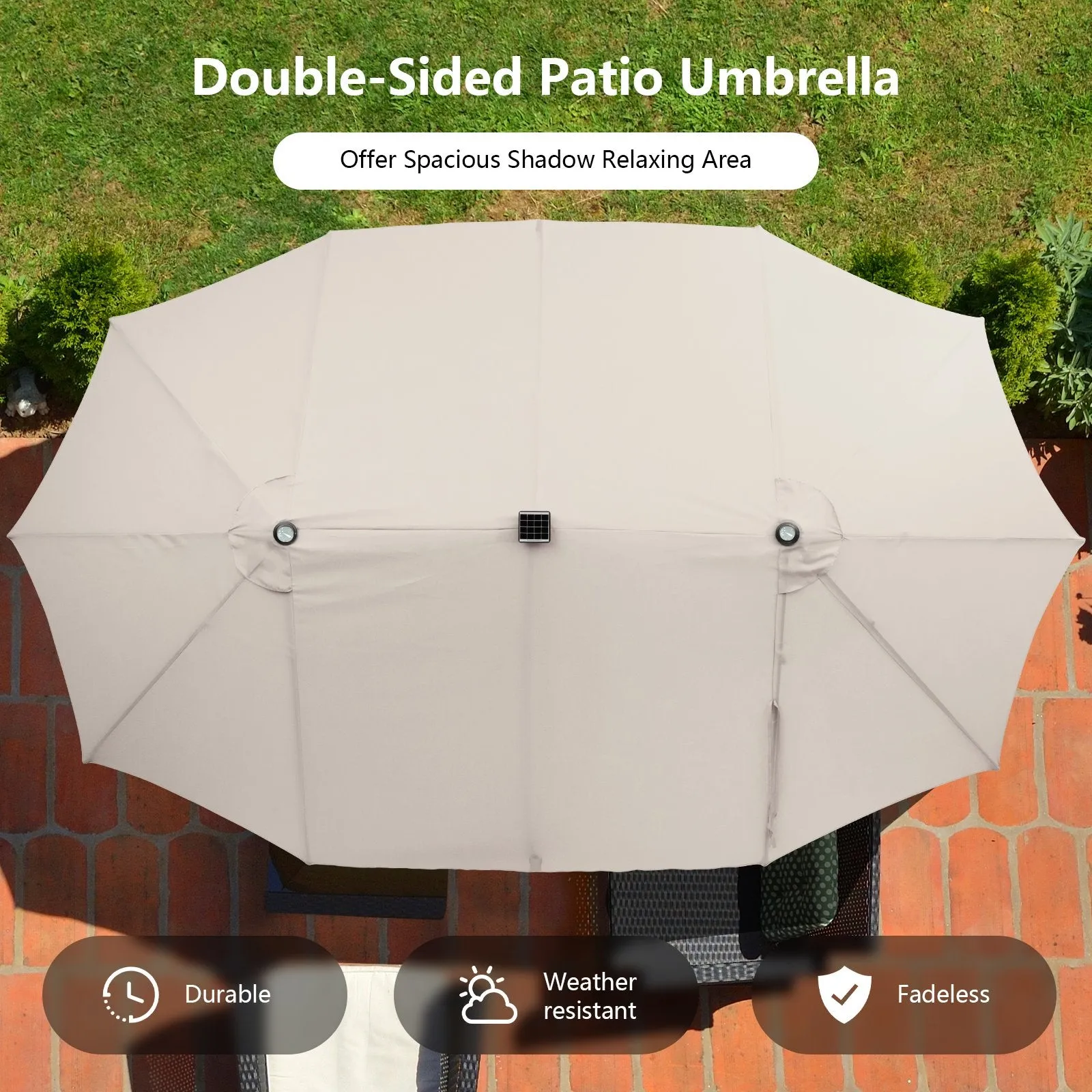 Double-Sided Outdoor Market Umbrella with Hand-Crank Mechanism-Beige