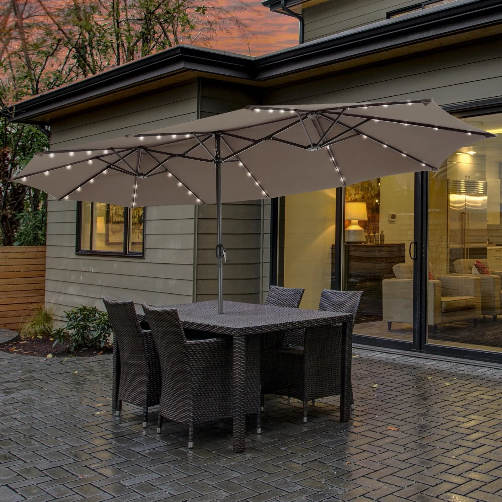 Double-Sided Outdoor Market Umbrella with Hand-Crank Mechanism-Coffee