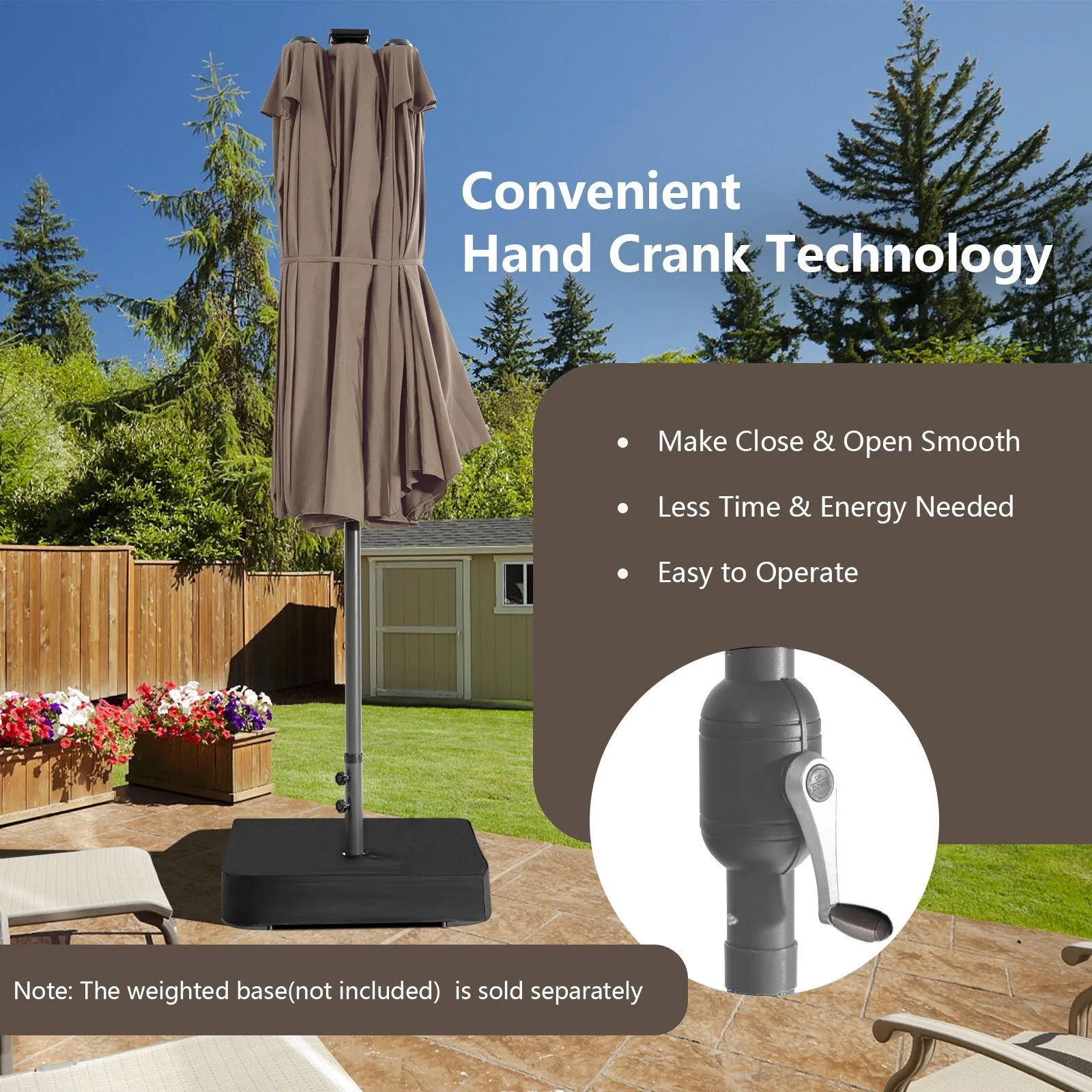 Double-Sided Outdoor Market Umbrella with Hand-Crank Mechanism-Coffee