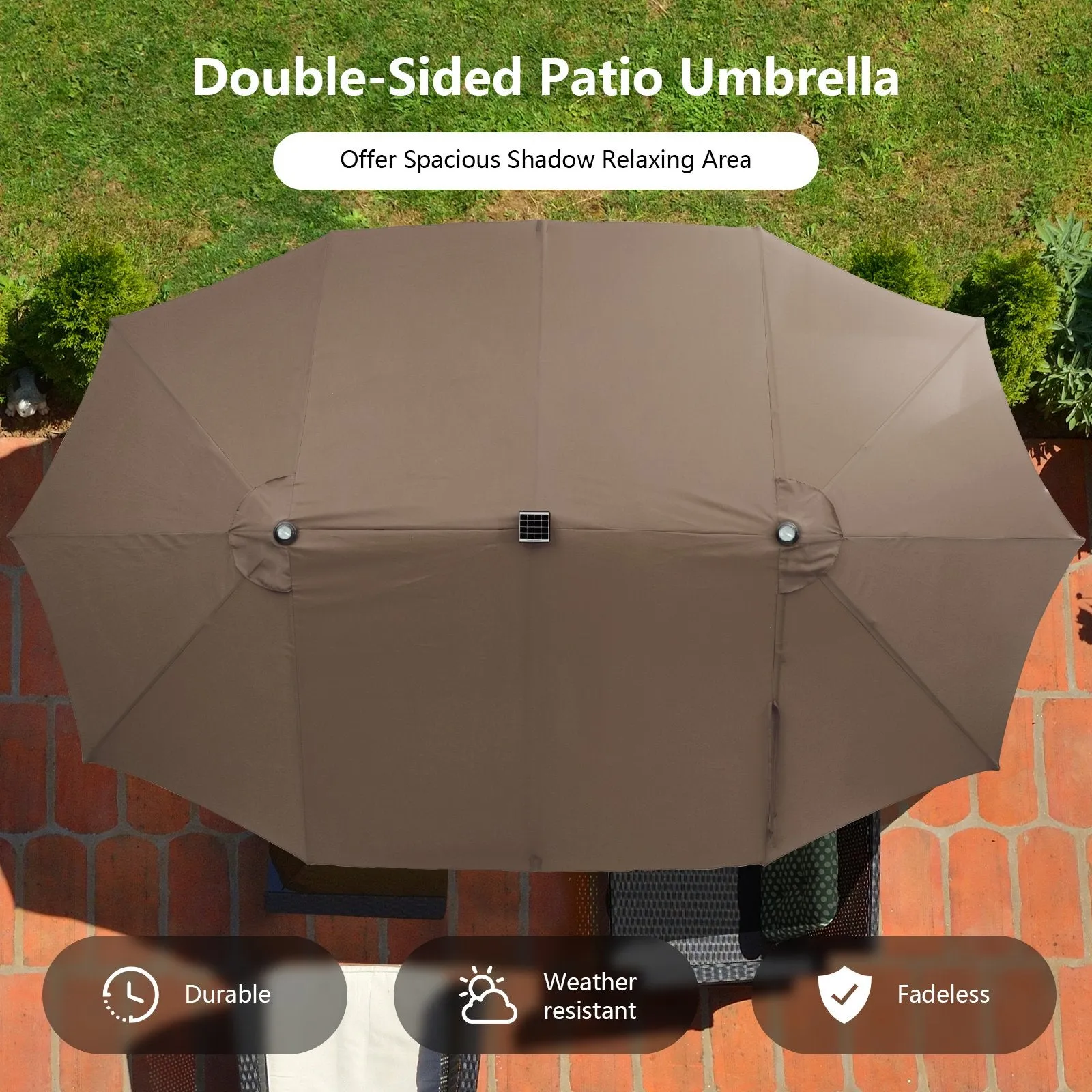 Double-Sided Outdoor Market Umbrella with Hand-Crank Mechanism-Coffee
