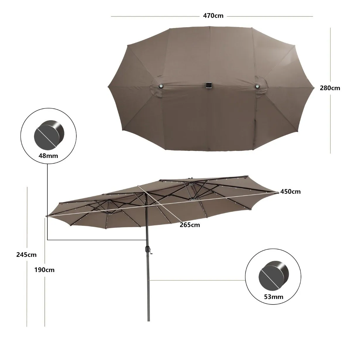 Double-Sided Outdoor Market Umbrella with Hand-Crank Mechanism-Coffee