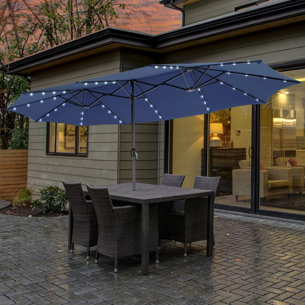 Double-Sided Outdoor Market Umbrella with Hand-Crank Mechanism-Navy