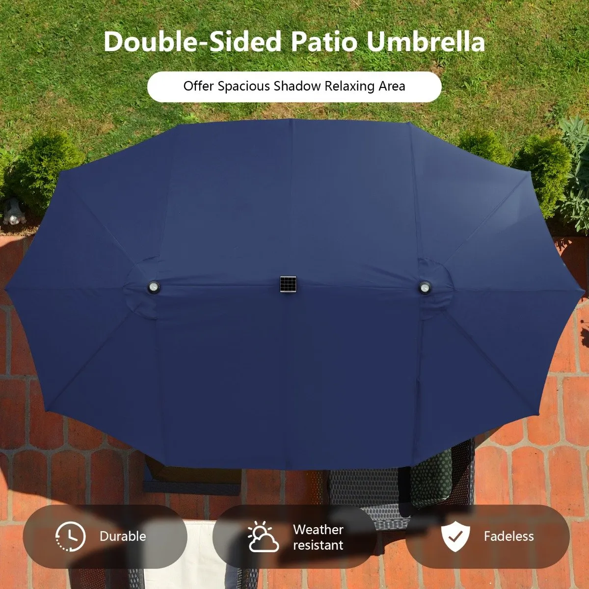 Double-Sided Outdoor Market Umbrella with Hand-Crank Mechanism-Navy