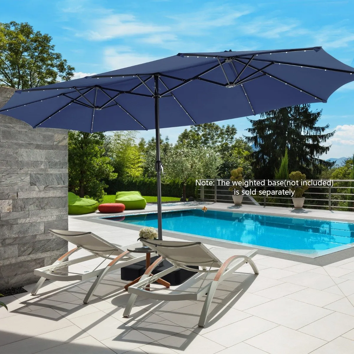 Double-Sided Outdoor Market Umbrella with Hand-Crank Mechanism-Navy