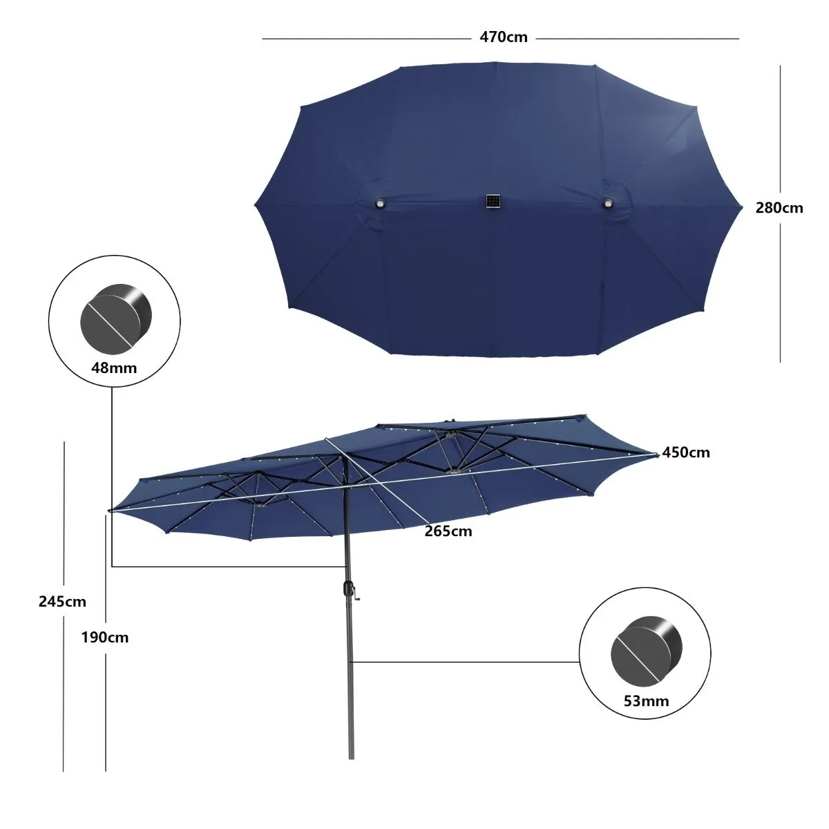 Double-Sided Outdoor Market Umbrella with Hand-Crank Mechanism-Navy