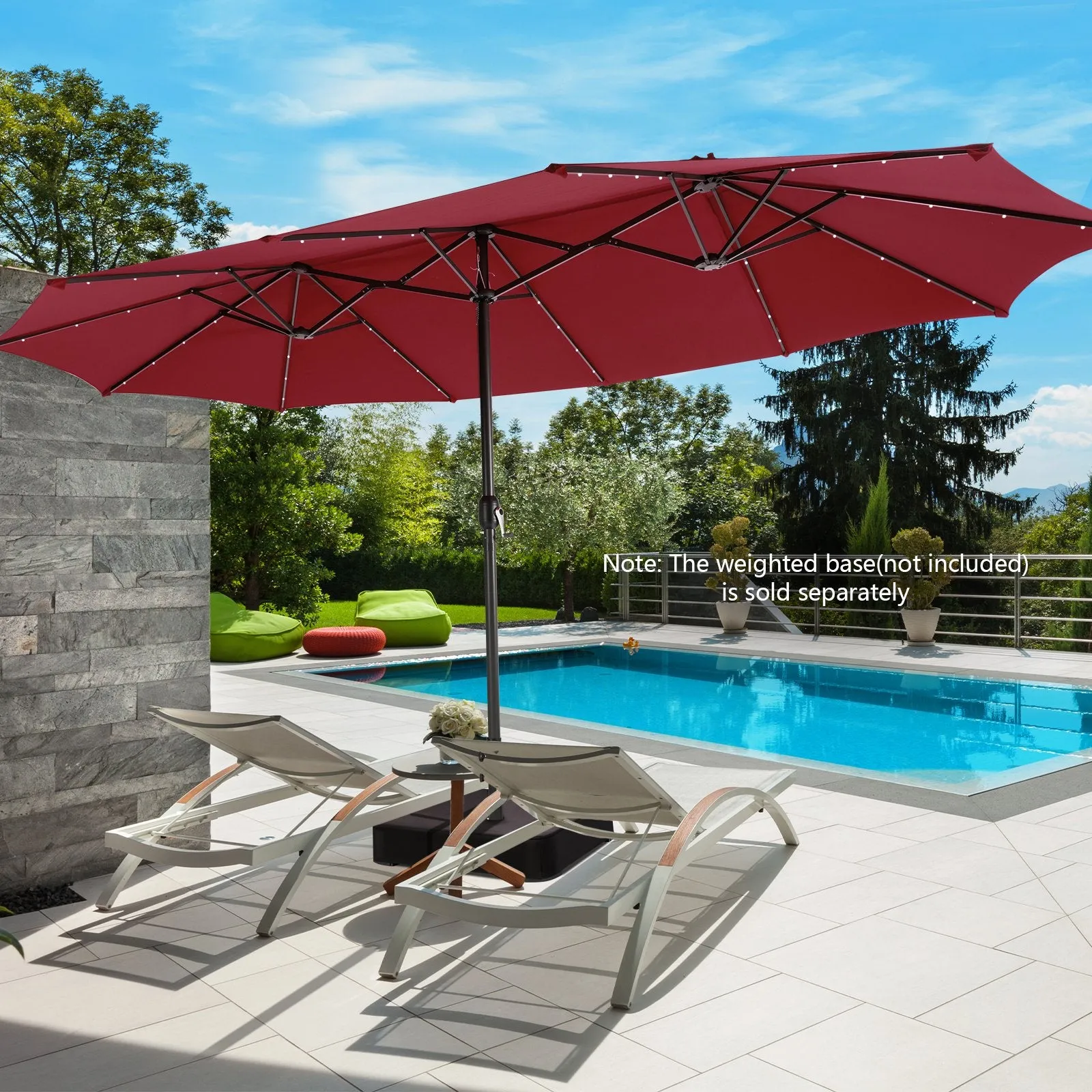 Double-Sided Outdoor Market Umbrella with Hand-Crank Mechanism-Wine