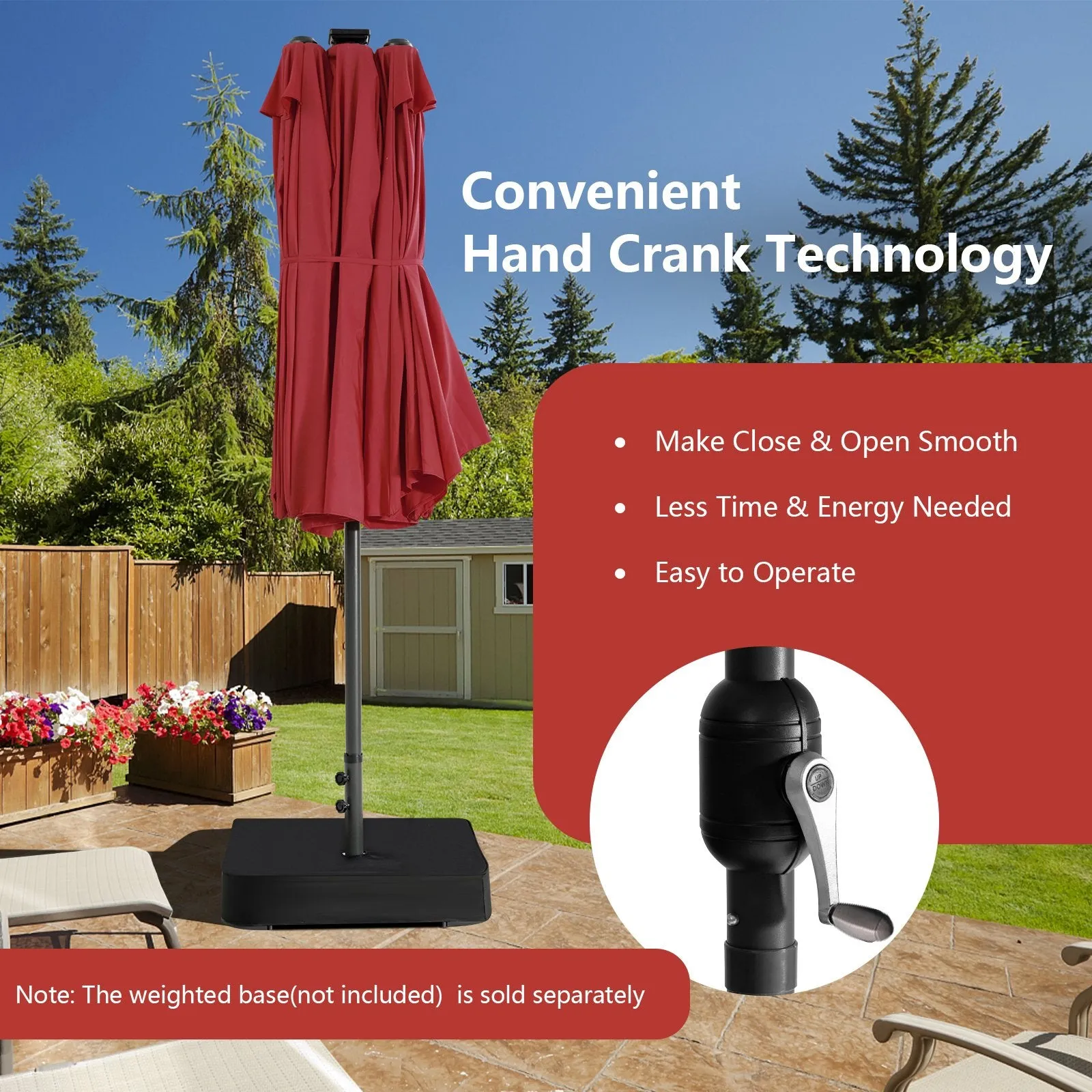 Double-Sided Outdoor Market Umbrella with Hand-Crank Mechanism-Wine