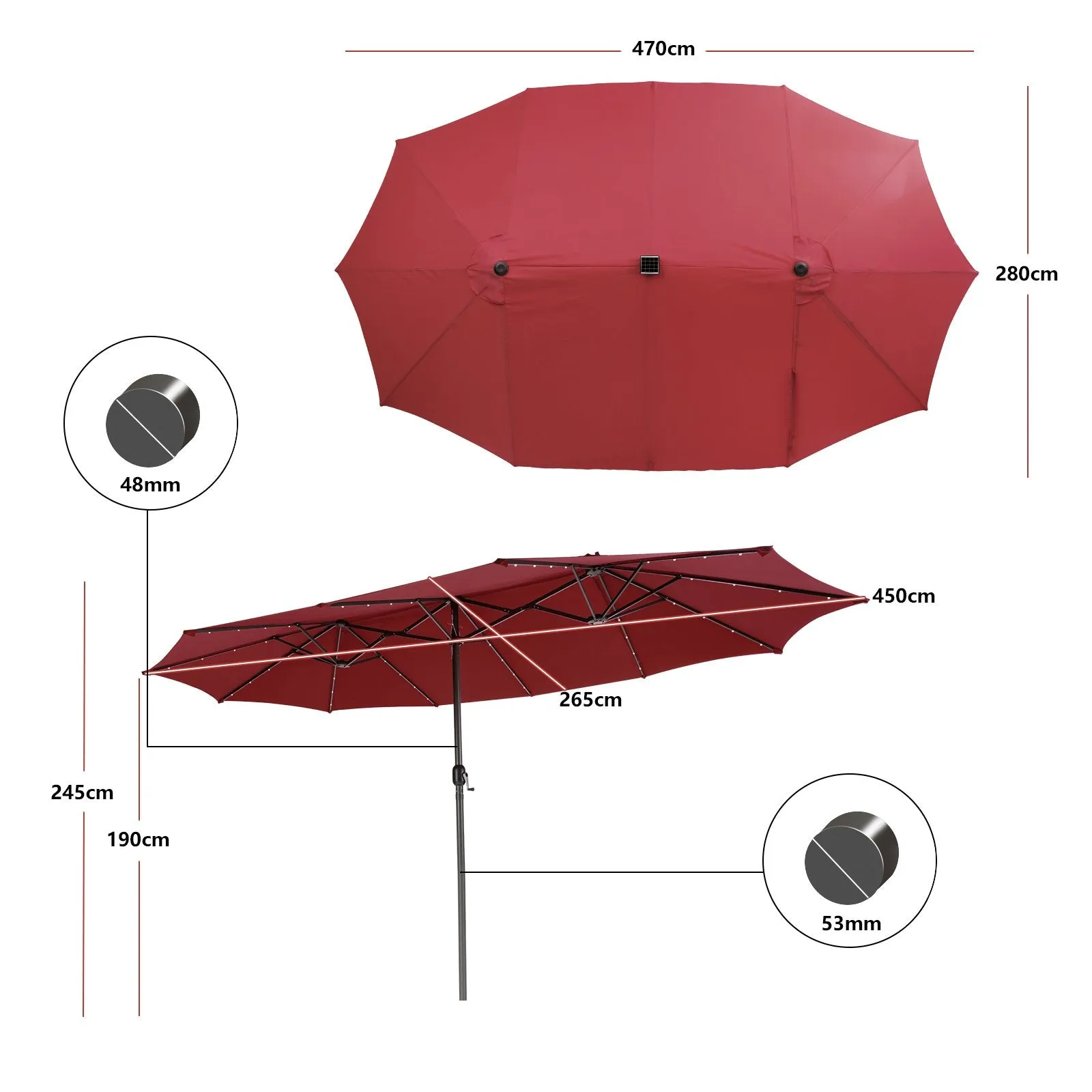Double-Sided Outdoor Market Umbrella with Hand-Crank Mechanism-Wine