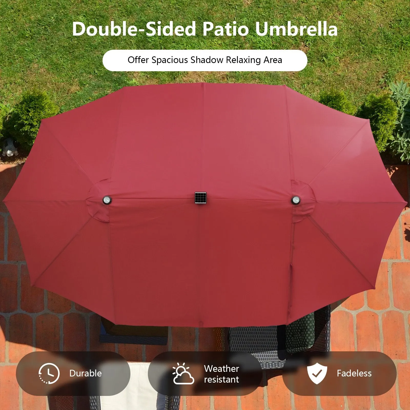 Double-Sided Outdoor Market Umbrella with Hand-Crank Mechanism-Wine