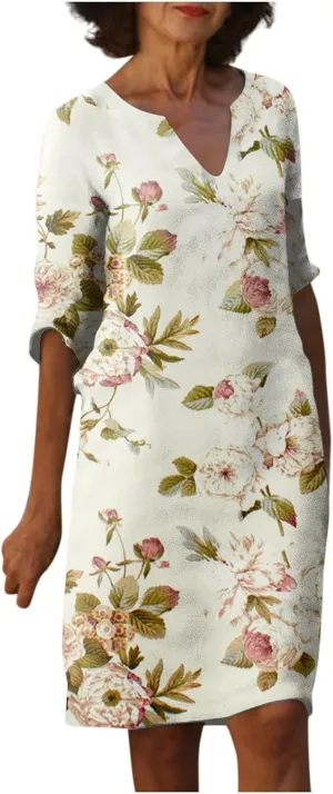 Dresses for Women Fashion Summer Polka Dot Printed Dresses Casual Comfy V-Neck Half Sleeve Fitted Dresses