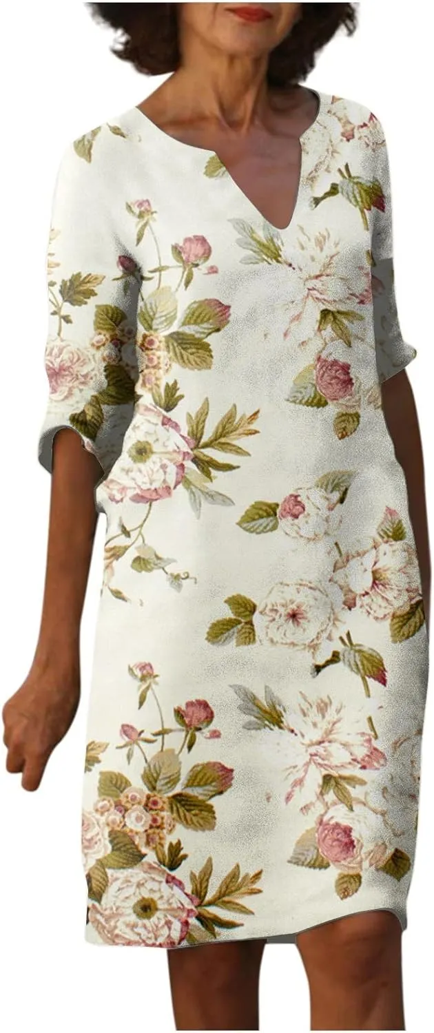 Dresses for Women Fashion Summer Polka Dot Printed Dresses Casual Comfy V-Neck Half Sleeve Fitted Dresses