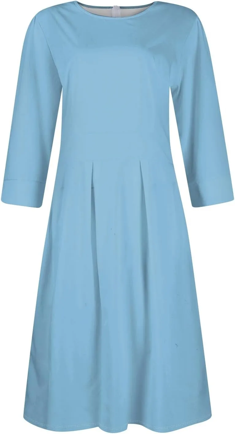 Elegant Women's Floral Print A-Line Midi Dress with 3/4 Sleeves Perfect for Casual and Formal Occasions