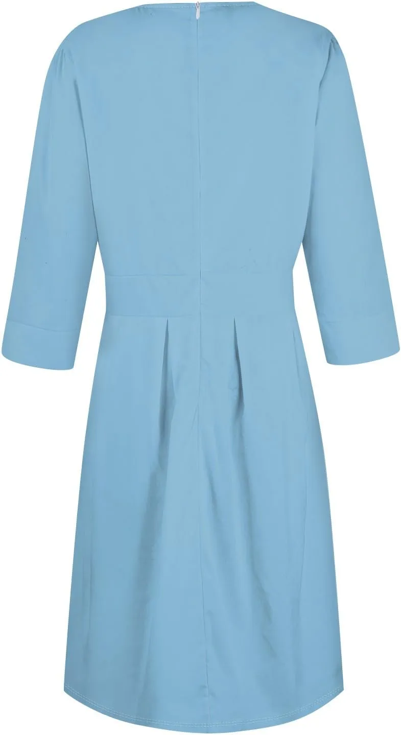 Elegant Women's Floral Print A-Line Midi Dress with 3/4 Sleeves Perfect for Casual and Formal Occasions