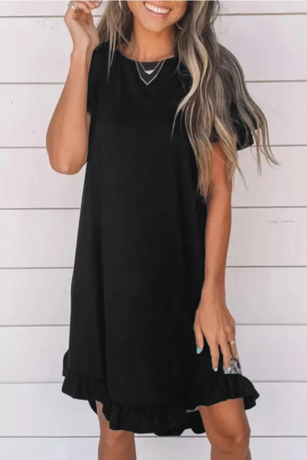 Flounce Design Animal Printed Short Sleeve Mini Dress