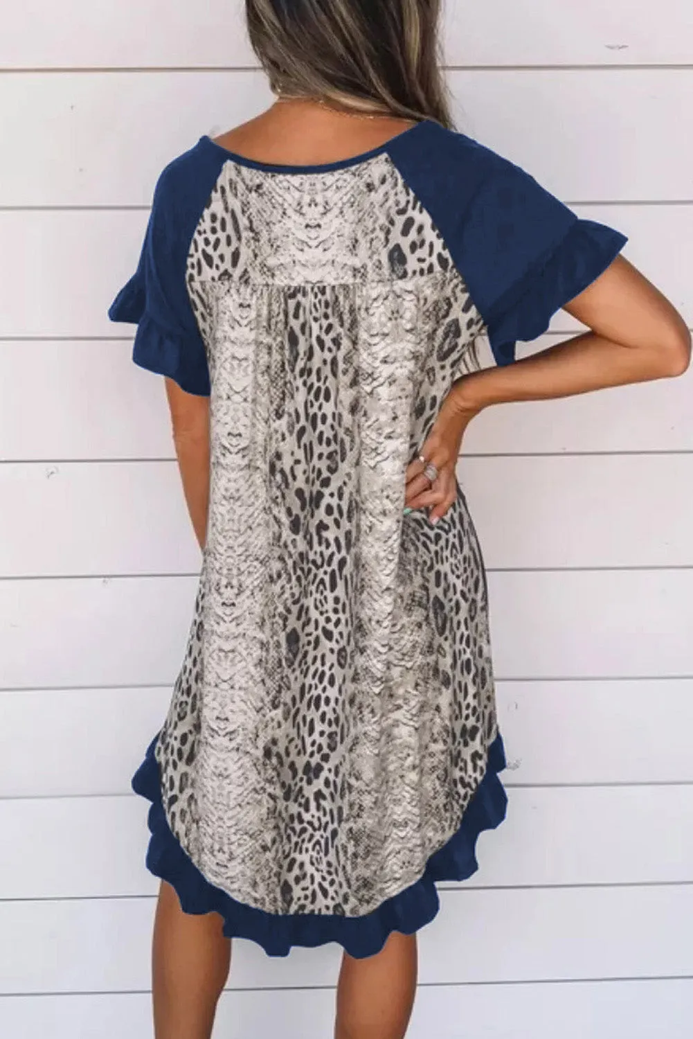 Flounce Design Animal Printed Short Sleeve Mini Dress