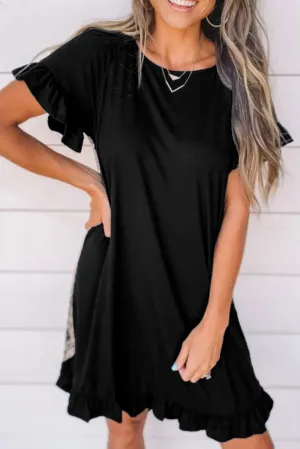 Flounce Design Animal Printed Short Sleeve Mini Dress