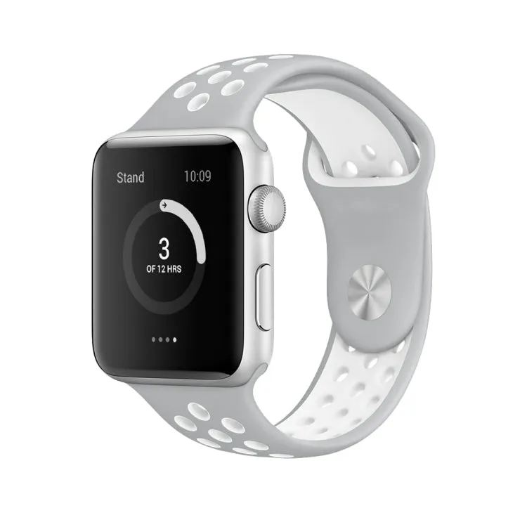 For Apple Watch Series 10 42mm / 9&8&7 41mm / SE 3&SE 2&6&SE&5&4 40mm / 3&2&1 38mm Fashionable Classical Silicone Sport Watch Band(Grey White)