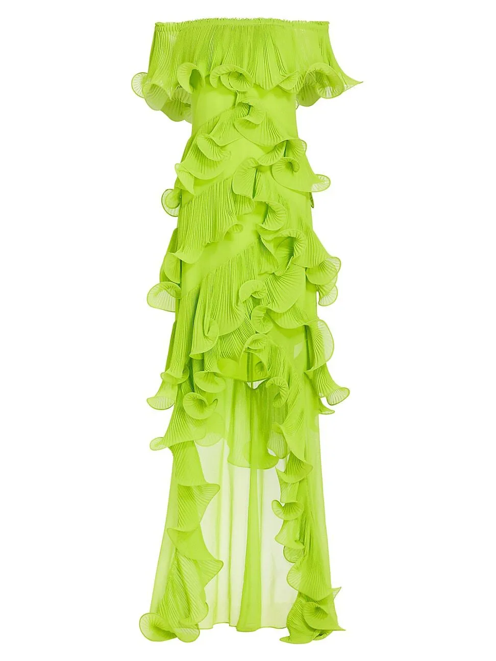 Gawain Green Off-Shoulder Pleated Organza Maxi Dress
