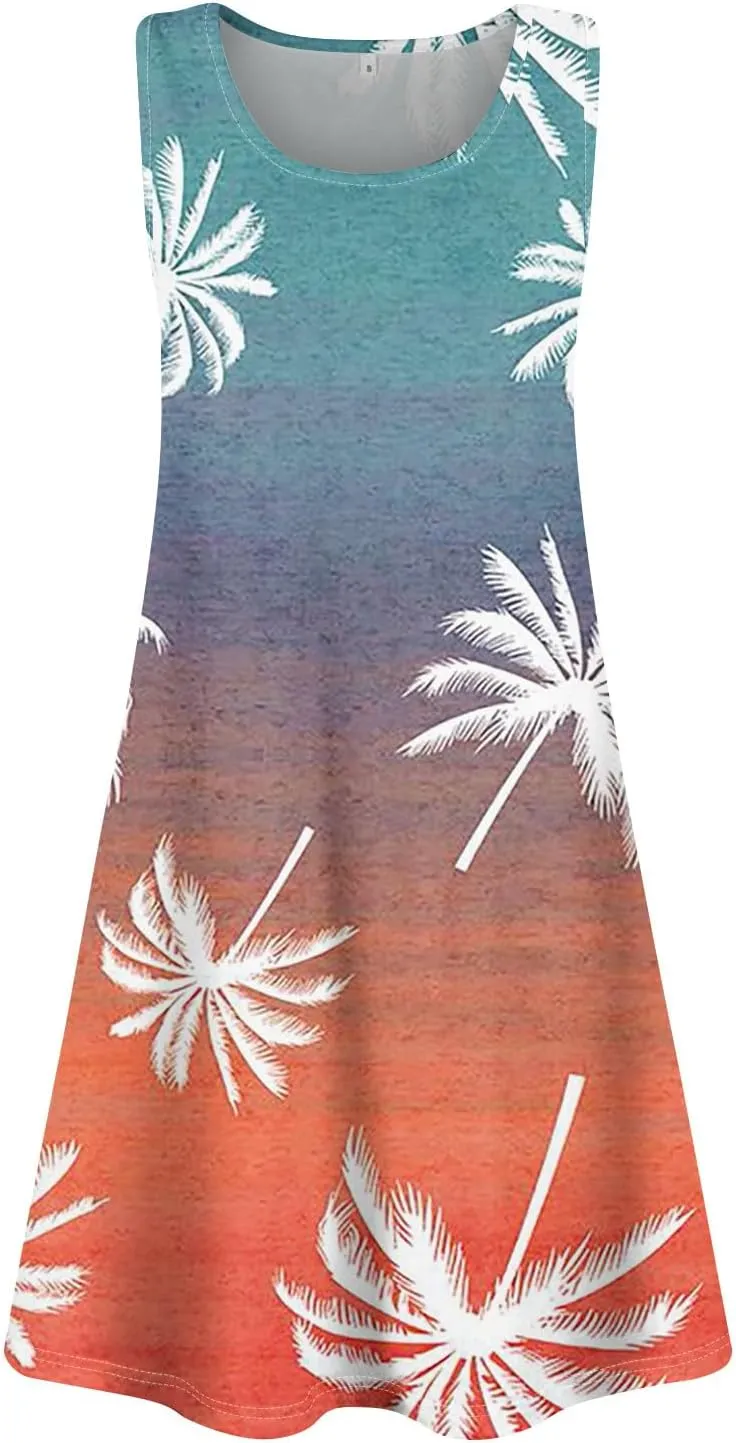 Going Out Dresses for Women Spring Tank Dress Flowy Sun Dresses Sleeveless Floral Print Dress Boho Summer Ruched Dress