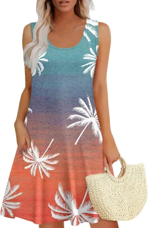 Going Out Dresses for Women Spring Tank Dress Flowy Sun Dresses Sleeveless Floral Print Dress Boho Summer Ruched Dress