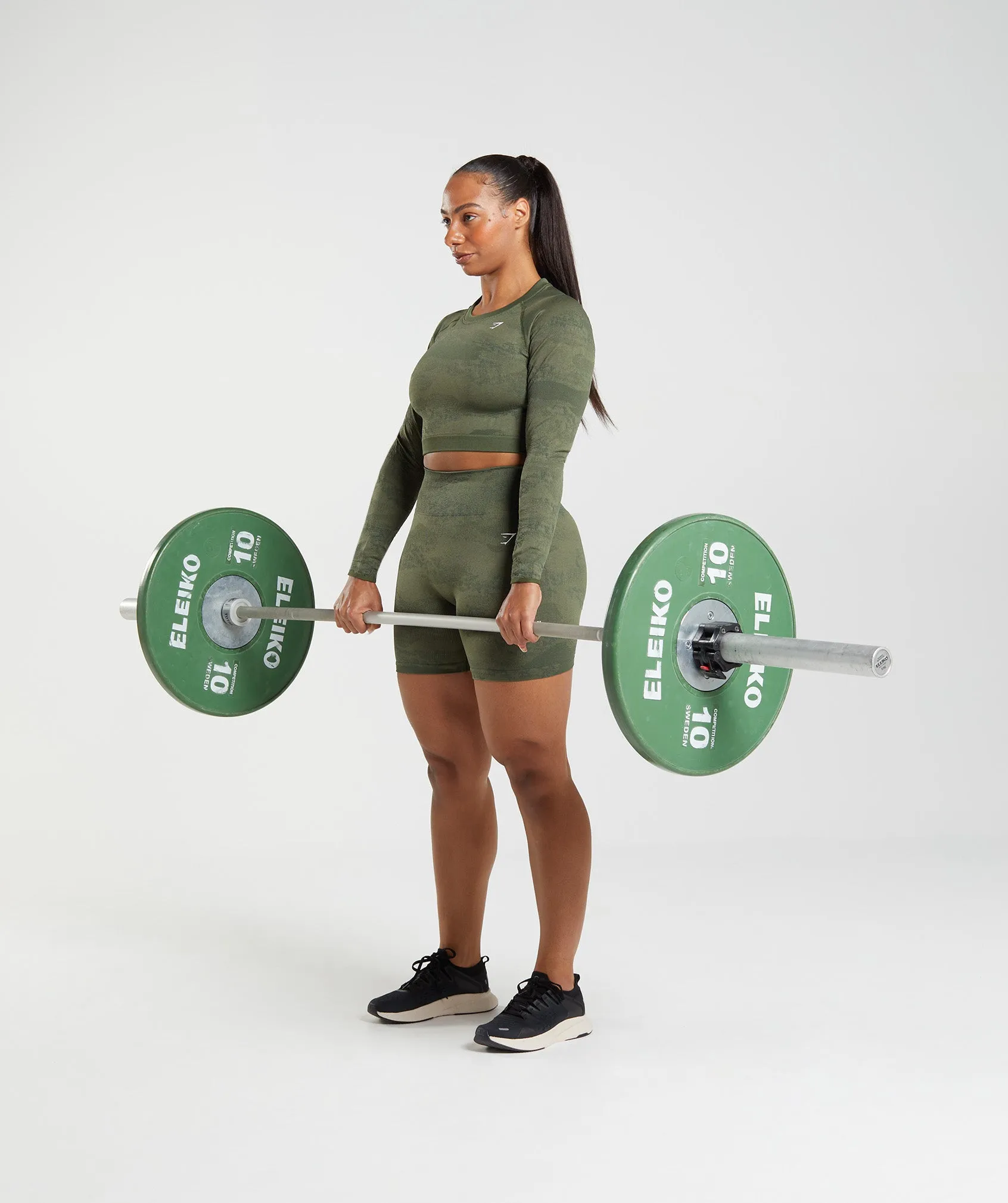 Gymshark Adapt Camo Seamless Lace Up Back Top - Moss Olive/Core Olive