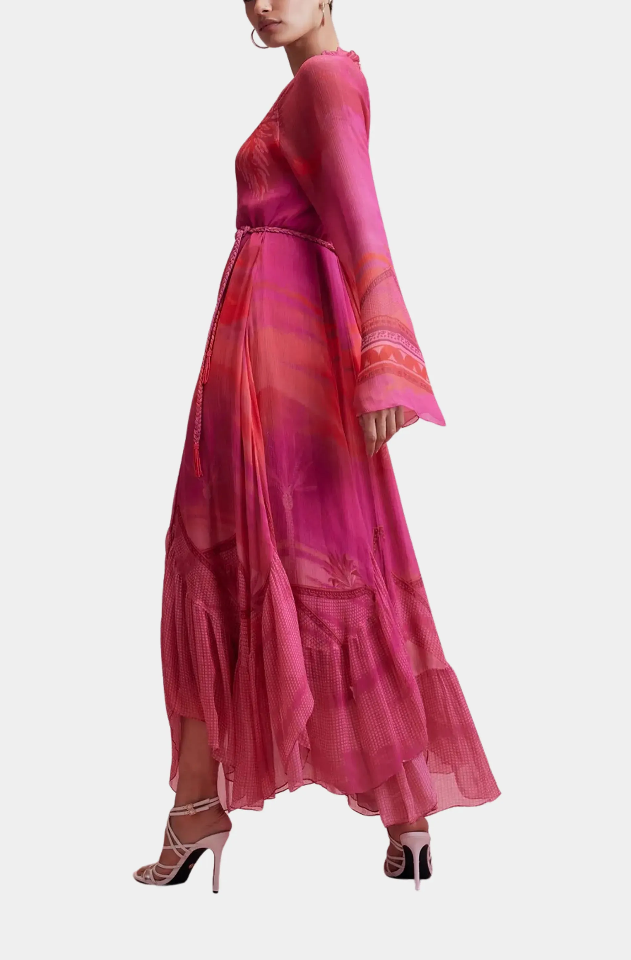 High Low Long Dress With Tie Up Belt